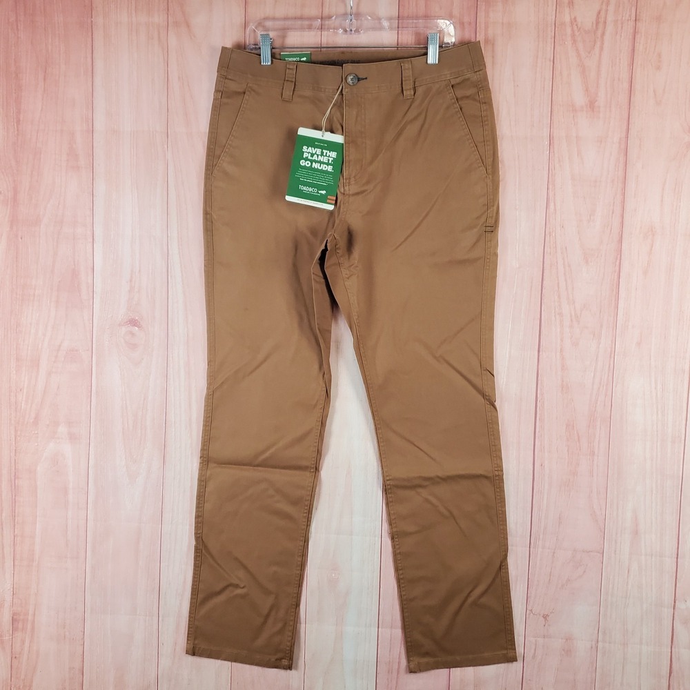 Toad&Co Mission Ridge Chino Pants Mens 34 X 32 Tan Twill Cotton Stretch Lean Fit